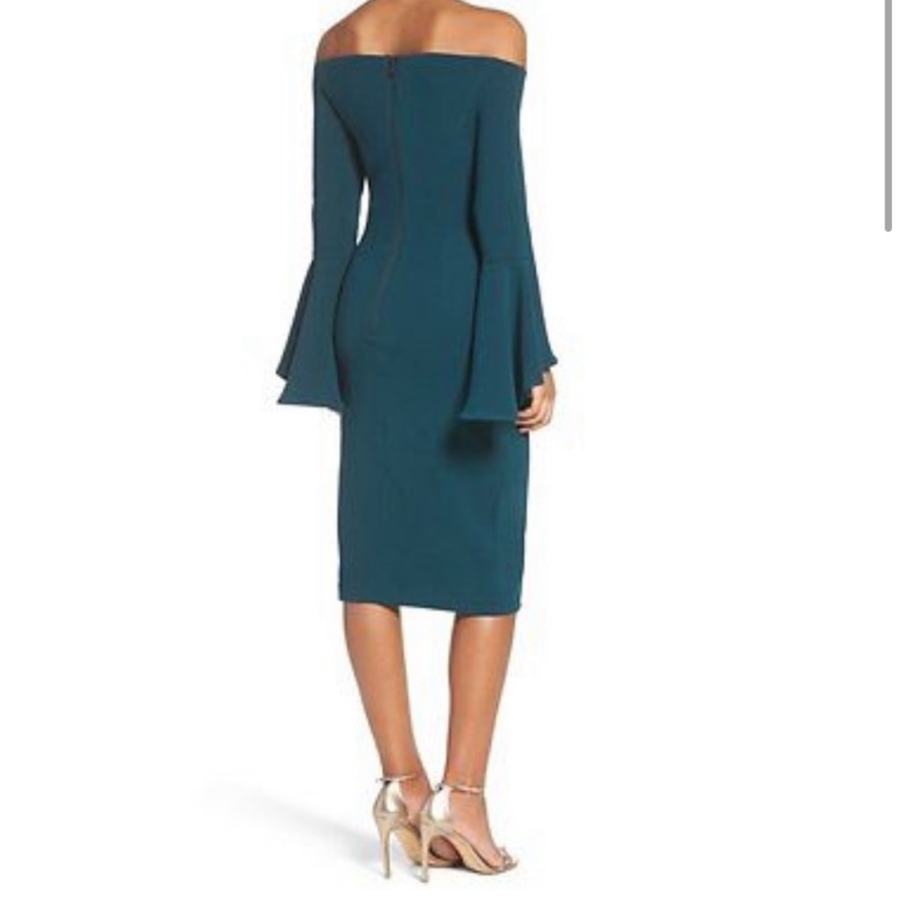Bardot Teal Off The Shoulder Long Bell Sleeve Dress - Picture 3 of 11